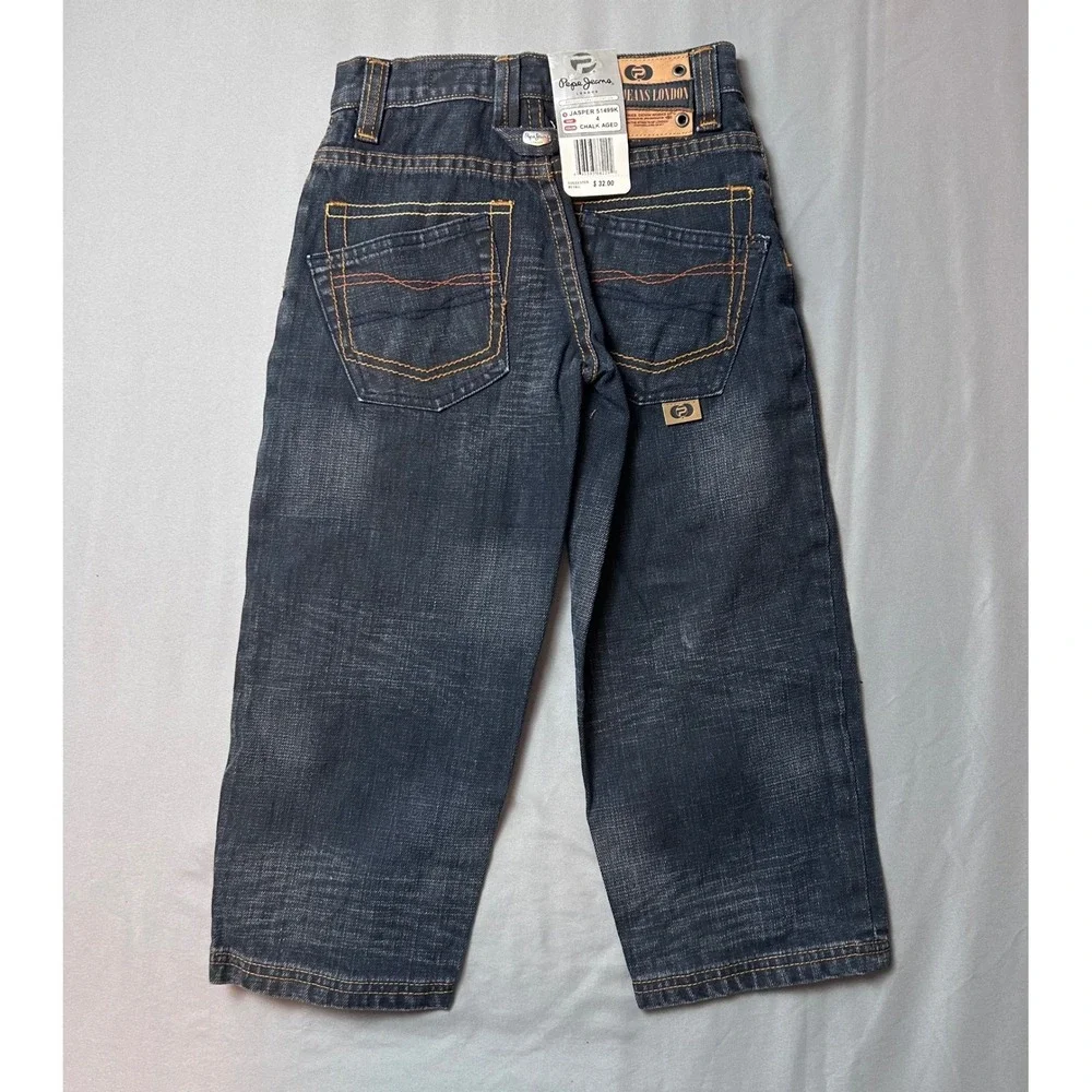 VTG Pepe Jeans London Jasper Kids Denim Jeans Chalk Aged Dark Wash Size 4 NWT